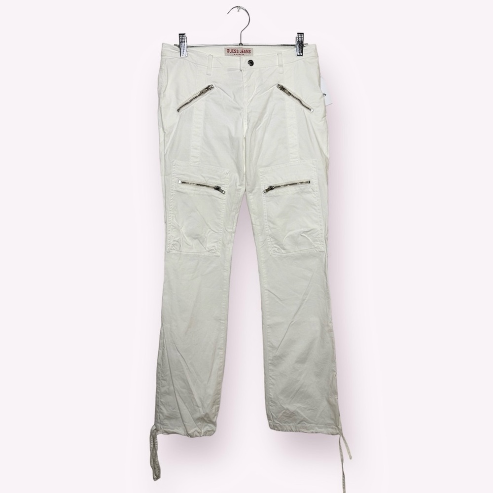 Y2K GUESS white multi zipper cargo pants
